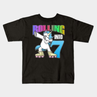 Unicorn Rolling Into 7 Children's Birthday Roller Kids T-Shirt